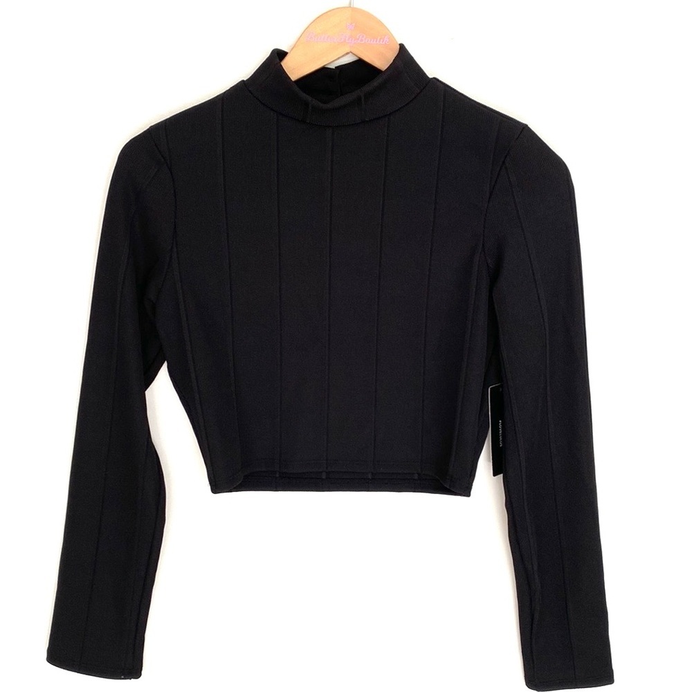 Lulus Long-sleeve ribbed mock turtleneck crop Top, Size M